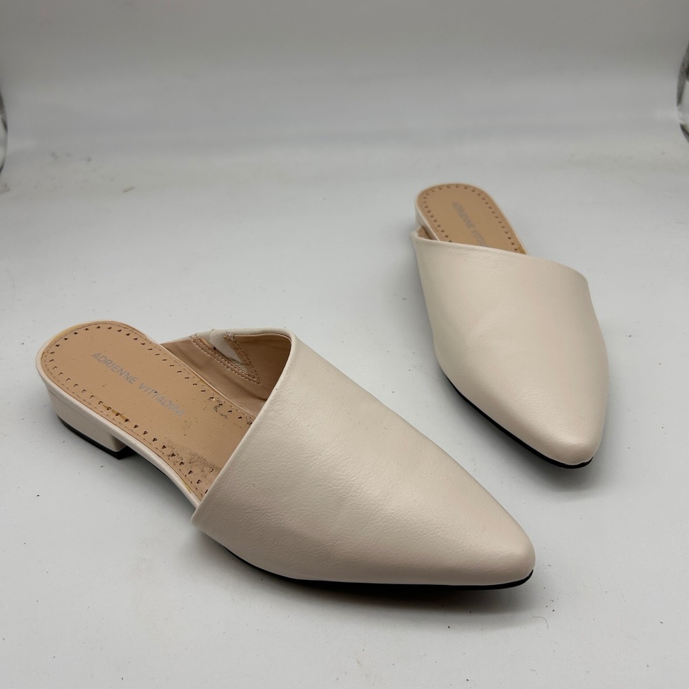 Adrienne Vittadini Porto Cream Pointed Toe Slip On Mule Flats Women's 7M